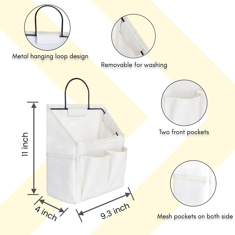 Kanrichu 2pcs Small Wall Hanging Organizer Bag, Linen Fabric Door Hanging Storage Basket with Pockets, Waterproof Bin for Kitchen, Bedroom, Office, RV Camper (White) - Image 5